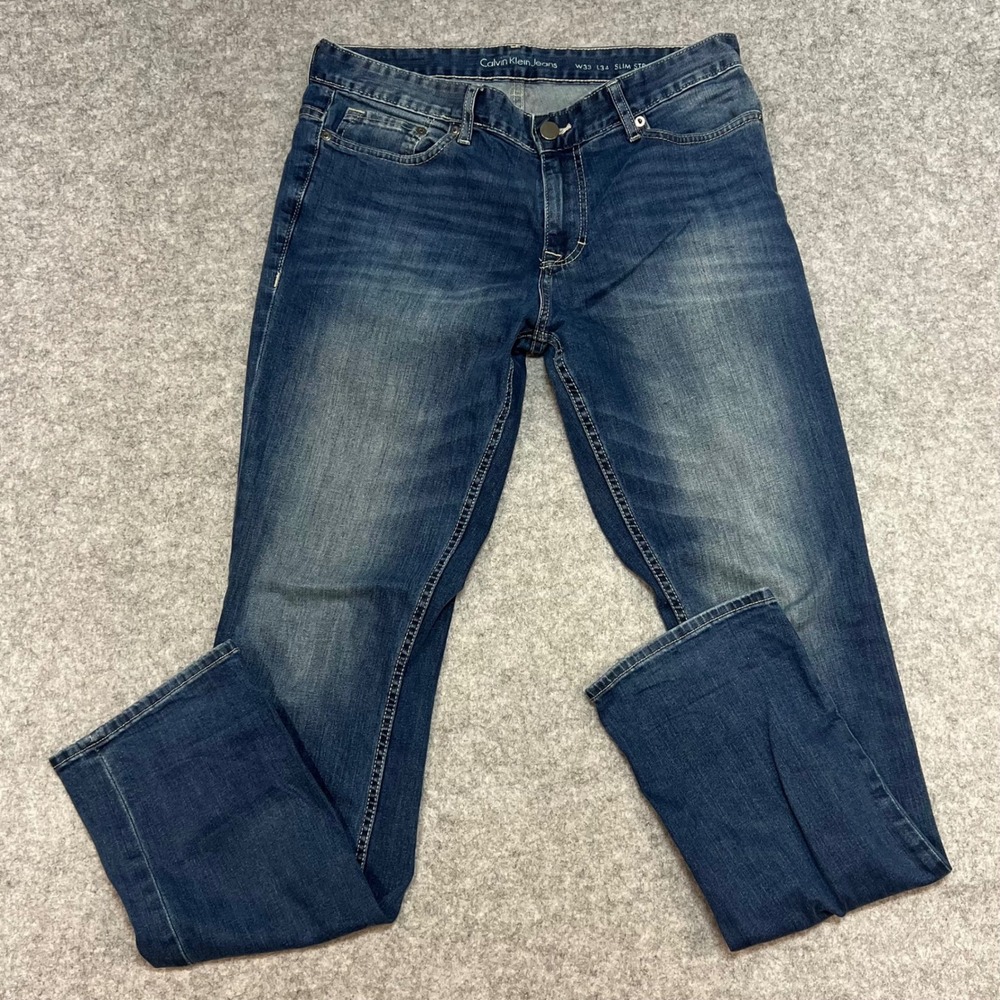 Calvin Klein Jeans Slim Straight Blue Wash Denim Jeans‎ Mens W35 L34
